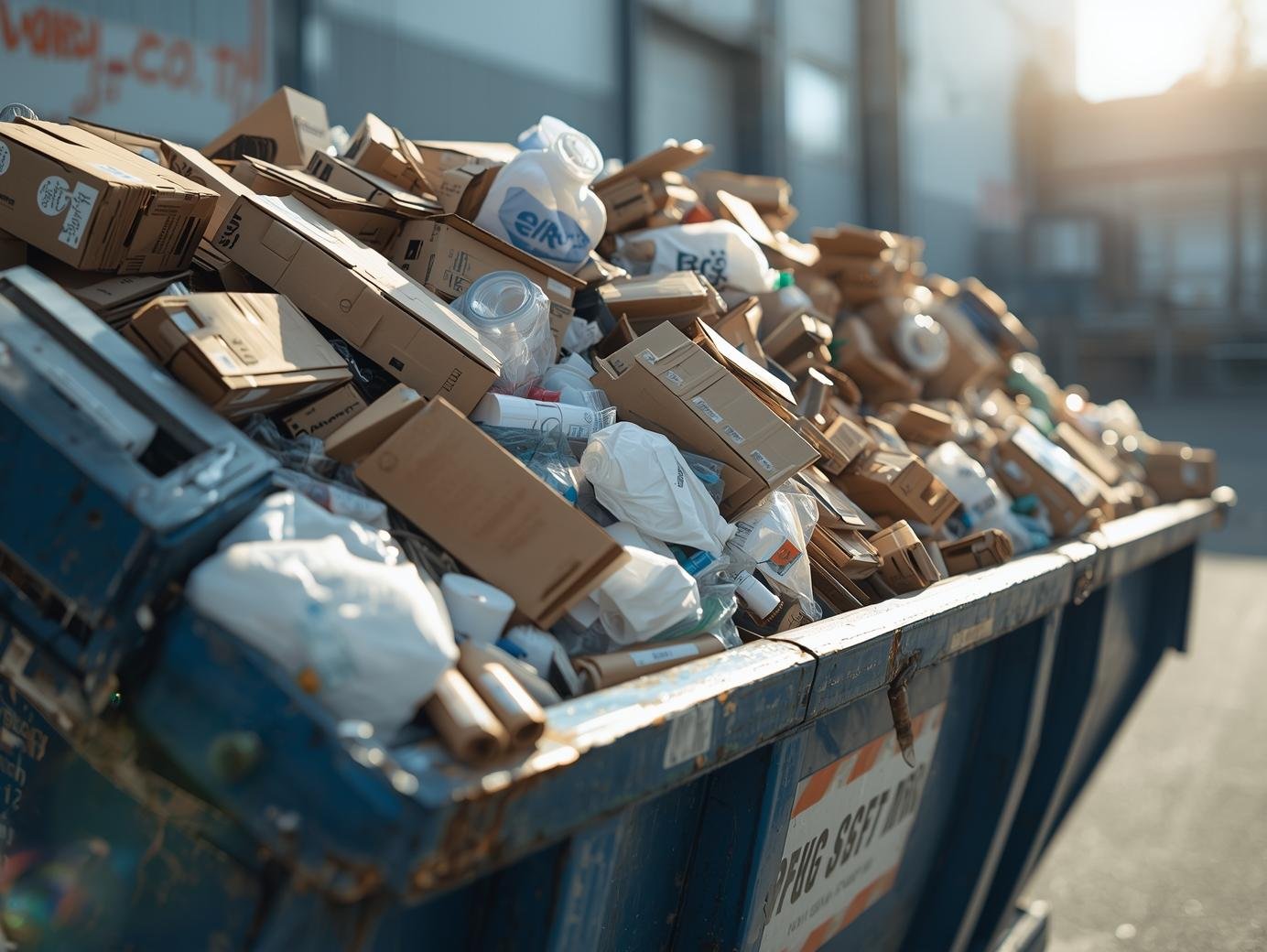 benne transportants des cartons et du matériel plastique